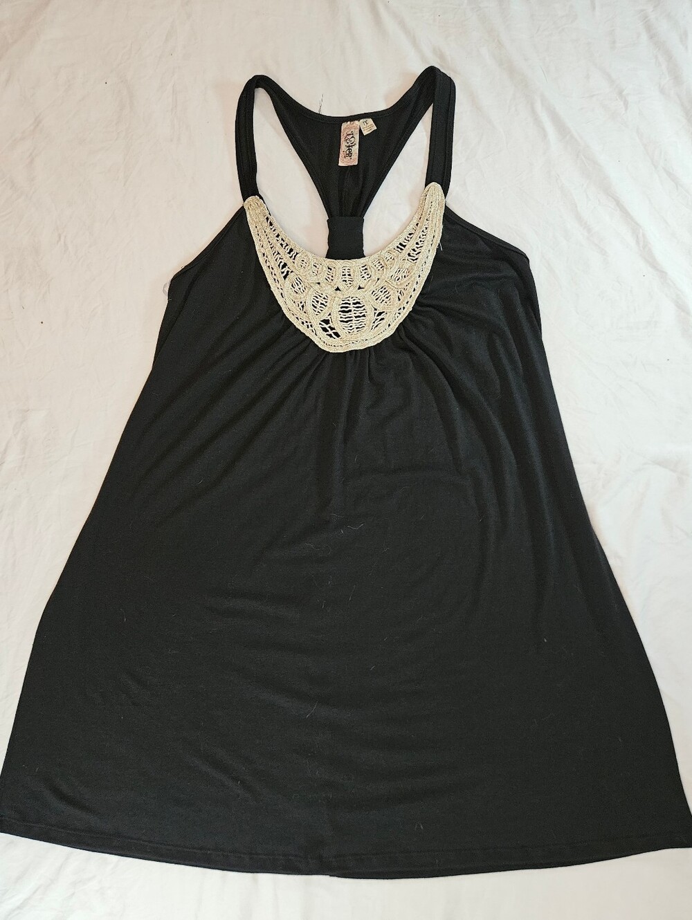 L8Ter Womens Black & Cream Crochet Collar Racerback Sleeveless Dress Size 1X